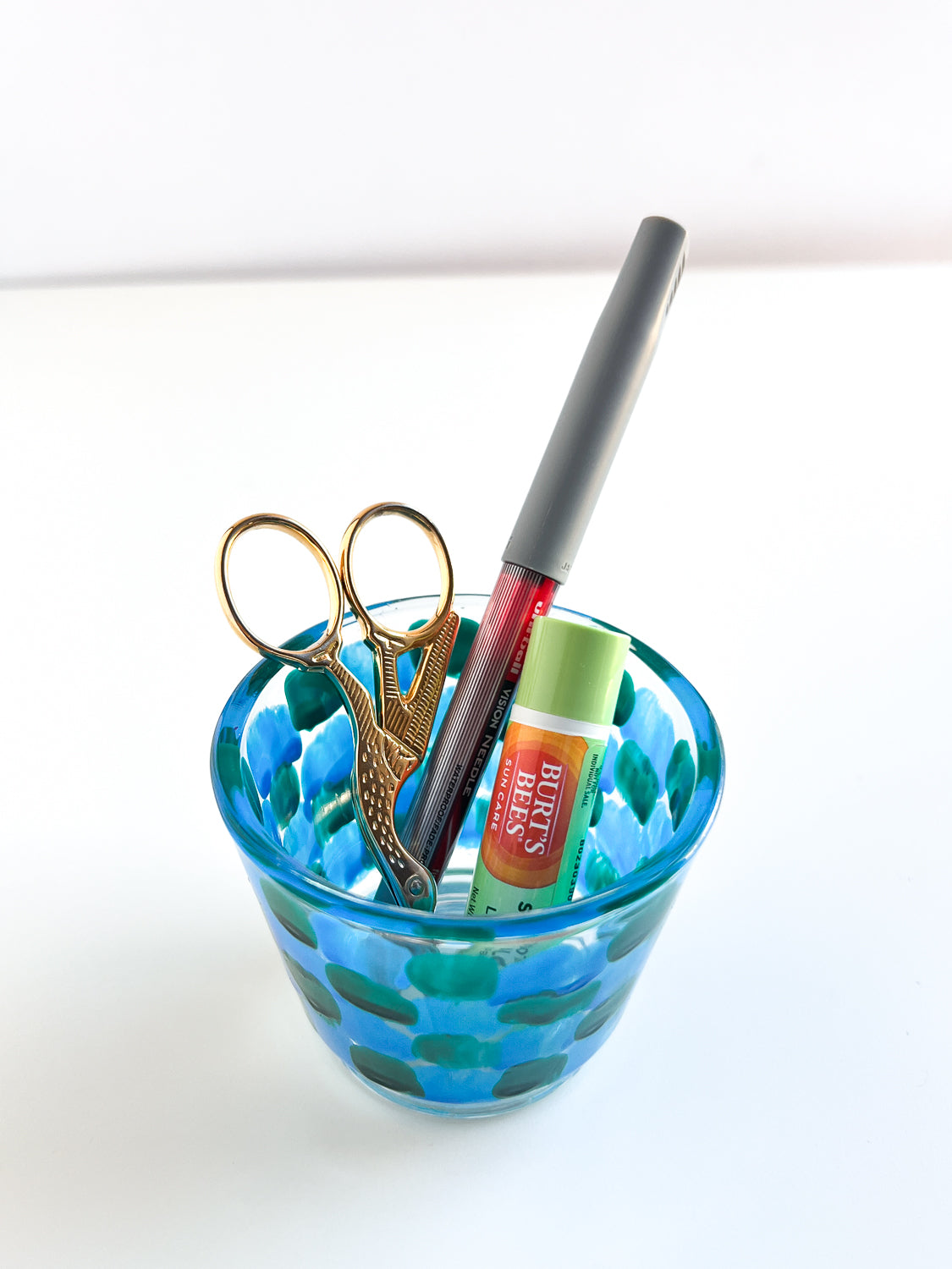 mug rug + handpainted glass no. 2