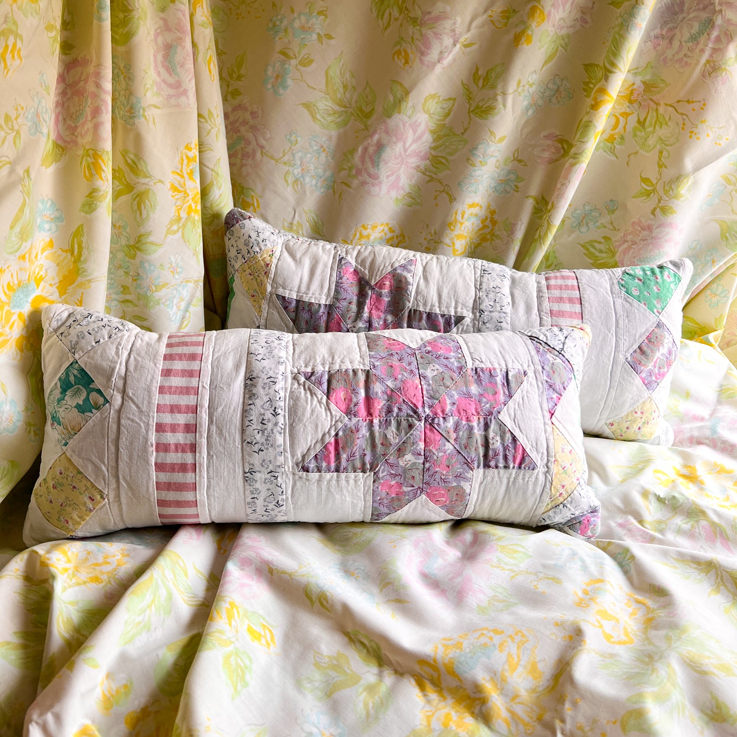 vintage floral quilt pillows