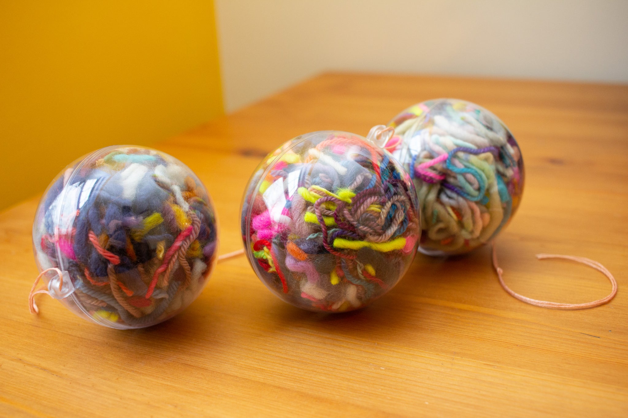 holiday yarn scrap ornaments (package of 3)
