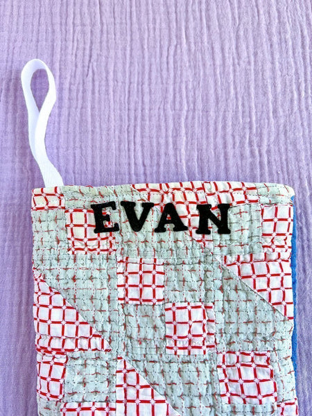 HALF N HALF vintage quilt stocking no. 2